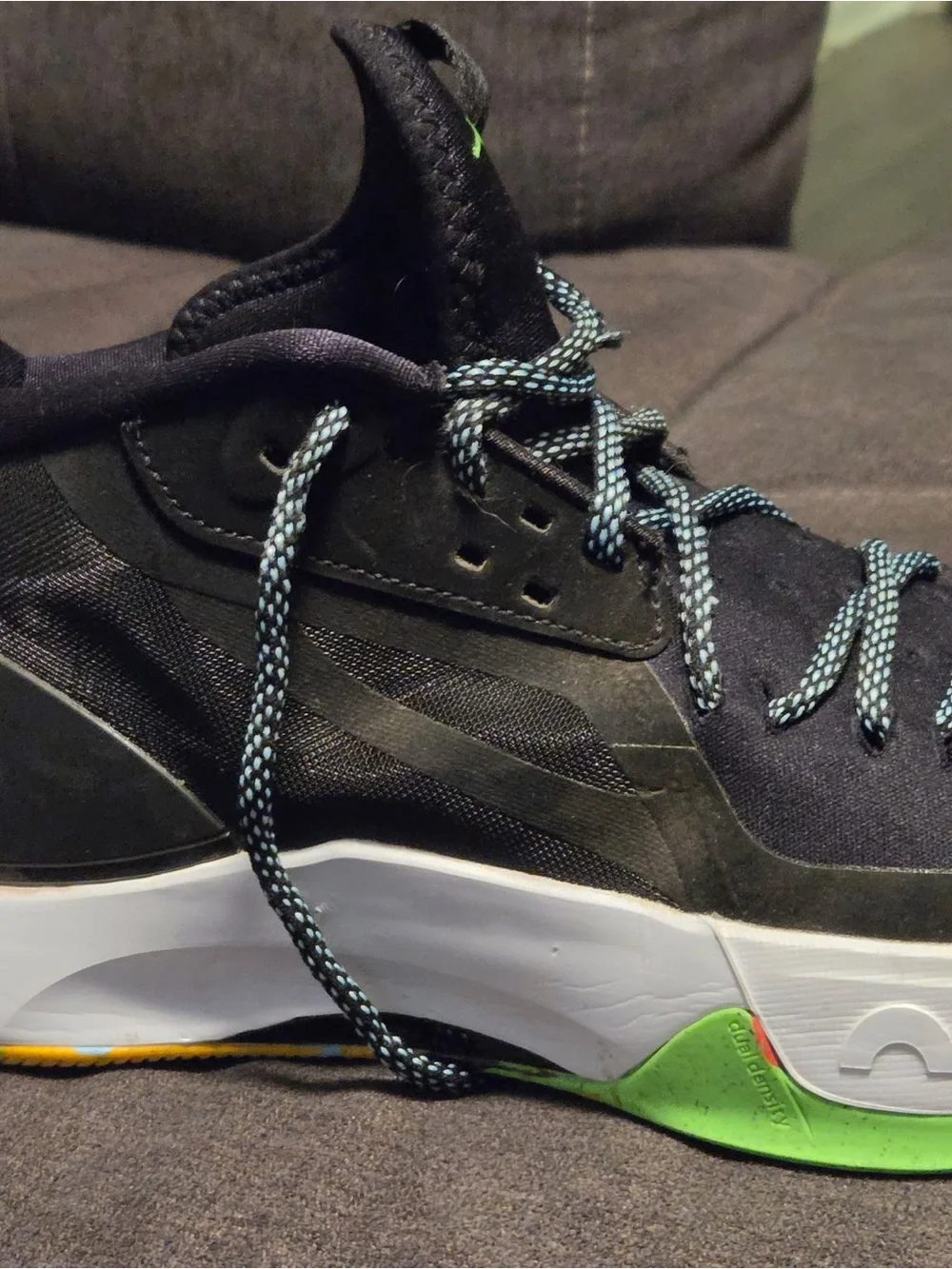 Jordan Black, Neon Green and Gray High-Top Sneakers